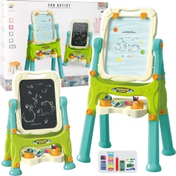 Lavagna didattica bifacciale su cavalletto con accessori verdi 3 in 1