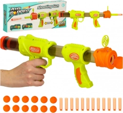 Green 2-in-1 kids blaster for foam balls and darts