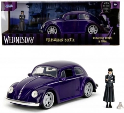 die-cast car model 1972 vw beetle 1:24 with wednesday addams figure