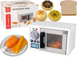 Dřevěná dětská mikrovlnka s příslušenstvím – bílá