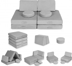 Large foldable modular DIY kids’ sofa, 8 soft cushions - gray ECOTOYS