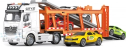 Friction-Powered Car Transporter 56 cm with 4 Cars, Light and Sound Effects