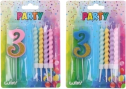 Party svíčka číslo 3 s extra svíčkami