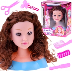 Styling head with accessories for kids, brunette doll 20 cm
