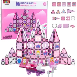 Magnetic building set windows with stained-glass panels for coloring, pink, 126 pieces