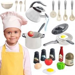 Woopie kitchen set for little chefs, pots, pan and teapot, white, 32 pieces