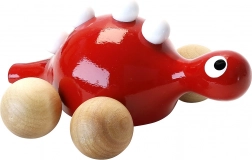 Drewniany dinozaur na kółkach czerwony