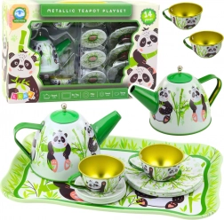 Service à thé en métal pour enfants avec motif panda 14 pièces