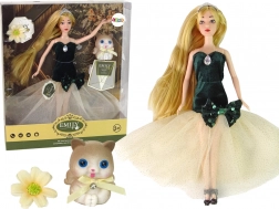 Poupée Emily aux cheveux longs, avec chaton et décoration florale