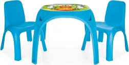 Table en plastique + deux petites chaises bleues