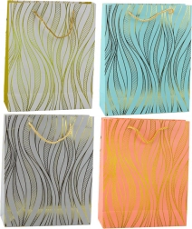 Darilna papirnata vrečka z zlatimi valovi 32 × 26 × 12 cm