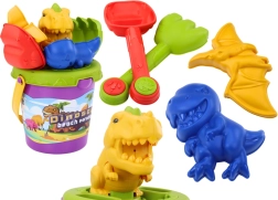 Komplet za pesek z dinozavrovimi modelčki – vedro, lopatka in grabljice