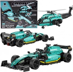 Kit di costruzione tecnico 2-in-1 Formula 1 e elicottero, 736 pezzi con adesivi