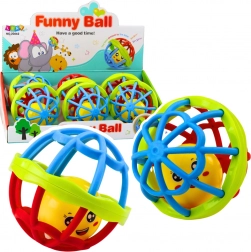 Sensory rubber ball with rattle, elastic and colorful