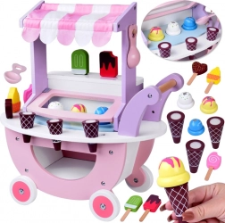 Lesena pastelnobarvna sladoledna stojnica na kolesih z 8 vrstami sladoleda