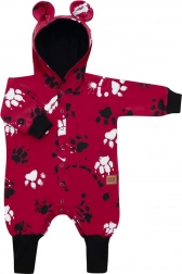 babykatoenen jumpsuit met capuchon en oortjes New Baby Paw donkerroze