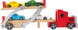 Wooden car transporter truck with cars small foot