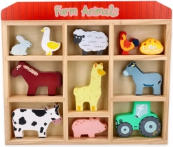 Wooden set of farm animals in a frame
