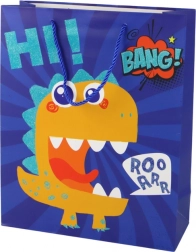 Papieren cadeauzak met dinosaurus, blauw 41,5 × 30 × 12 cm