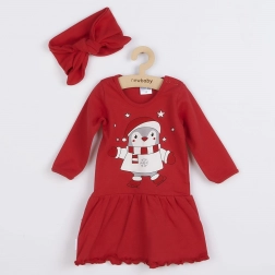 Baby cotton dress with headband NEW BABY Winter Penguin