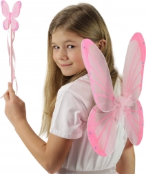 Carnival Set of Pink Butterfly Wings and Wand