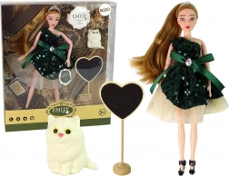 Poupée Emily avec chaton blanc et cœur en bois