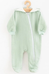 Baby muslin hooded jumpsuit in sage