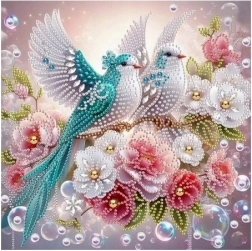 Mosaïque de diamants Oiseaux parmi les fleurs