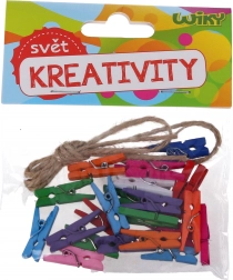 Kolorowe mini klamerki 2,5 cm ze sznurkiem, 25 szt.