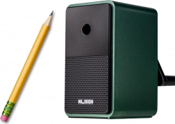 Crank sharpener with shavings container and adjustable blade, green