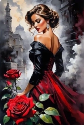 Diamantmaleri kvinde med roser i byen 30 × 40 cm