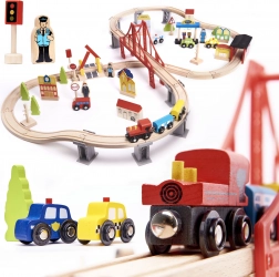 Wooden Train Set with Accessories 70-piece
