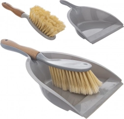 Hand brush and dustpan made of bamboo and plastic with rubber edge
