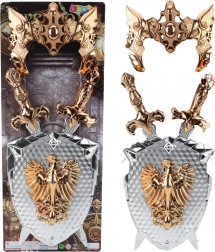 Gyermek Lovagi Készlet Pajzs Két Karddal és Maszkkal Arany Sas