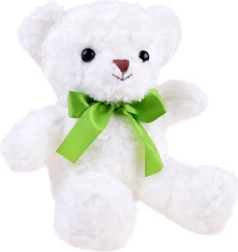 Plush white teddy bear with a green ribbon 30 cm