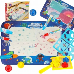 Water Painting Mat with Cosmic Motifs and Creative Tools for Children