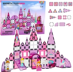 Magnetic building set for girls with windows, pink, 58 pieces