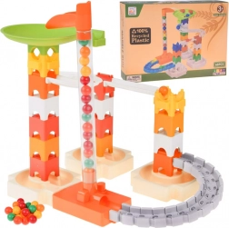 Marble Run Building Set, 63 Pieces with Launcher and Colorful Marbles