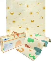 Nagy, kétoldalas, összecsukható XPE hab játszószőnyeg HUMBI 200 × 180 cm nap és hold mintákkal