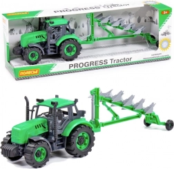 Zielony traktor z pługiem na napęd bezwładnościowy POLESIE