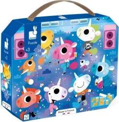 Puzzle Janod in valigetta – unicorni al concerto, 24 pezzi