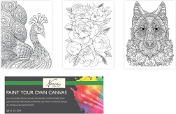 Tela prestampata per dipingere 20 × 15 cm – lupo, pavone e bouquet