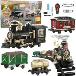 Train électrique classique avec fumée, lumières et sons, RC, 206 cm, 24 pièces
