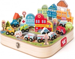 Wooden Train Set and City in a Suitcase
