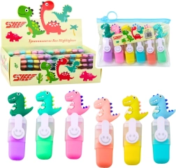 Set of Mini Highlighters with Dinosaur Clips in a Case, 6 pcs