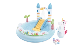 Centro giochi gonfiabile Castello dell’Unicorno con scivolo e doccia d’acqua