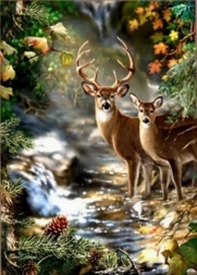 Diamond Painting Deer and Doe at the Forest Stream