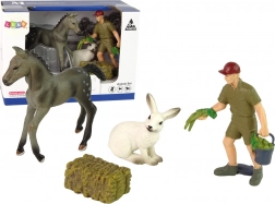 Farm figurine set – gray horse, hare and farmer
