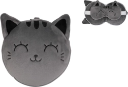 Coussin de voyage avec masque chat gris