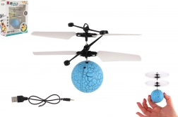Sfera volante con eliche con luce LED e controllo con il palmo, ricarica USB, blu